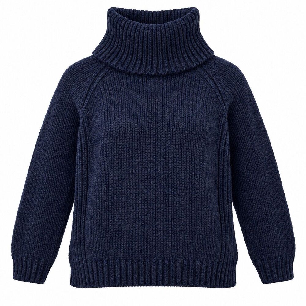 ALICE + OLIVIA Paxton Womens S Navy Turtleneck Sweater Fisherman Cableknit EUC